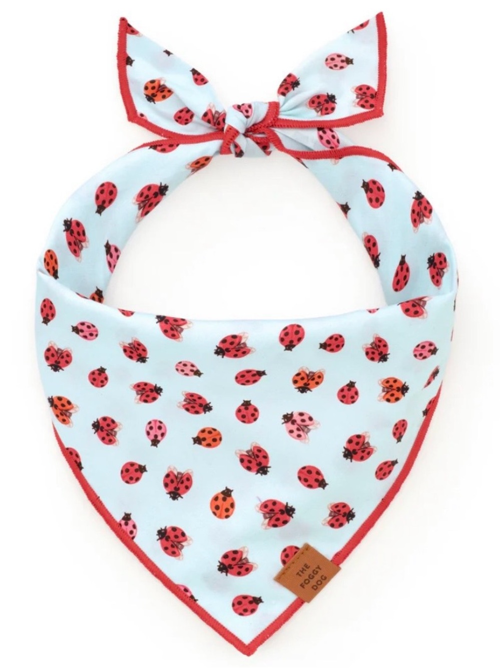 NWT The Foggy Dog Ladybug Bandana Scarf Size Medium Light Baby Blue + Red